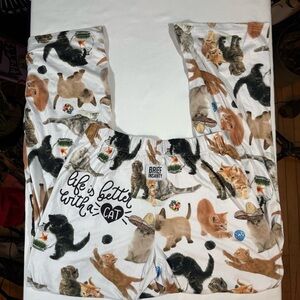 Brief Insanity Cat Print Pajama Pants - White and Multicolor